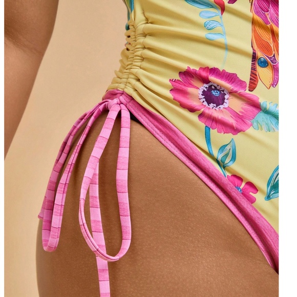 Plus Colorful Floral Animal Print Side Tie Monokini One Piece Swimsuit - Picture 3 of 8